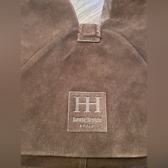 NEW Haute Hippie Brown Triangle Hobo Bag 100% Genuine Suede Leather 15x9” NWT - Picture 2 of 7
